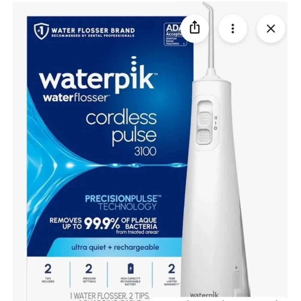 Waterpik Cordless Pulse 3100 Rechargeable Portable Water Flosser With 2 New Tips
